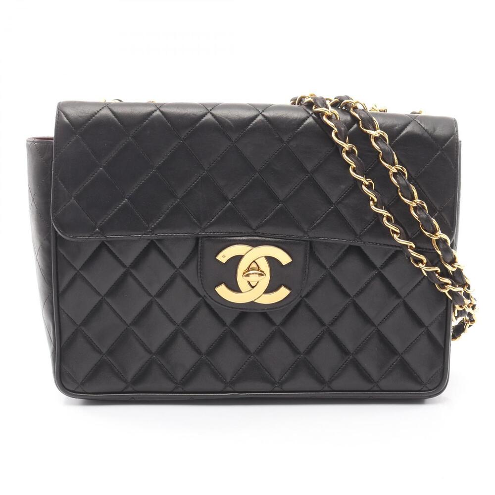 Chanel Matelasse Single Flap Shoulder Bag Lambskin Leather Black